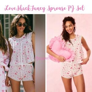 LoveShackFancy Sprouse Pajamas PJ Set White Pink Hearts